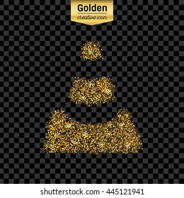 Gold glitter vector icon of traffic cone isolated on background. Art creative concept illustration for web, glow light confetti, bright sequins, sparkle tinsel, abstract bling, shimmer dust, foil.