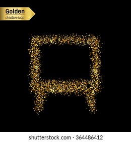 Gold glitter vector icon of TV screen isolated on background. Art creative concept illustration for web, glow light confetti, bright sequins, sparkle tinsel, abstract bling, shimmer dust, foil.