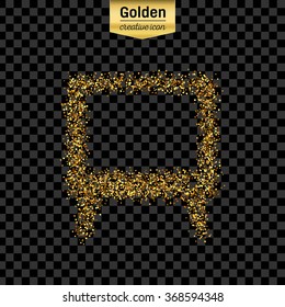 Gold glitter vector icon of TV screen isolated on background. Art creative concept illustration for web, glow light confetti, bright sequins, sparkle tinsel, abstract bling, shimmer dust, foil.