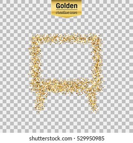 Gold glitter vector icon of TV screen isolated on background. Art creative concept illustration for web, glow light confetti, bright sequins, sparkle tinsel, abstract bling, shimmer dust, foil.