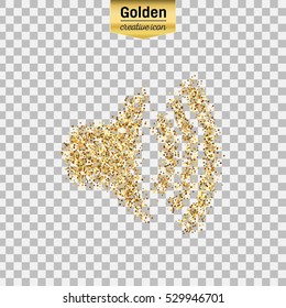 Gold glitter vector icon of volume isolated on background. Art creative concept illustration for web, glow light confetti, bright sequins, sparkle tinsel, abstract bling, shimmer dust, foil.