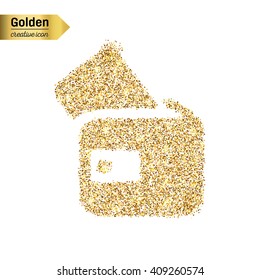 Gold glitter vector icon of wallet isolated on background. 