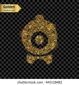 Gold glitter vector icon of webcam isolated on background. Art creative concept illustration for web, glow light confetti, bright sequins, sparkle tinsel, abstract bling, shimmer dust, foil.