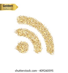 Gold glitter vector icon of wifi isolated on background. 