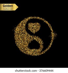 Gold glitter vector icon of Yin Yang isolated on background. Art creative concept illustration for web, glow light confetti, bright sequins, sparkle tinsel, abstract bling, shimmer dust, foil.