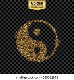 Gold glitter vector icon of Yin Yang isolated on background. Art creative concept illustration for web, glow light confetti, bright sequins, sparkle tinsel, abstract bling, shimmer dust, foil.