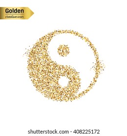 Gold glitter vector icon of Yin Yang isolated on background. Art creative concept illustration for web, glow light confetti, bright sequins, sparkle tinsel, abstract bling, shimmer dust, foil.