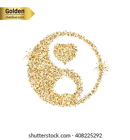 Gold glitter vector icon of Yin Yang isolated on background. Art creative concept illustration for web, glow light confetti, bright sequins, sparkle tinsel, abstract bling, shimmer dust, foil.
