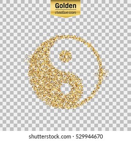 Gold glitter vector icon of Yin Yang isolated on background. Art creative concept illustration for web, glow light confetti, bright sequins, sparkle tinsel, abstract bling, shimmer dust, foil.