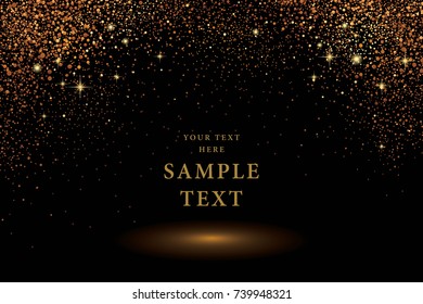 Gold Glitter Vector on Black Background, Golden explosion of confetti. Golden grainy abstract.