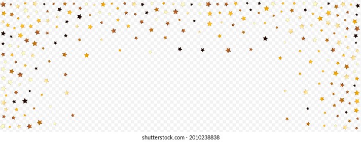 Gold Glitter Vector Panoramic Transparent Background. Gilded Light Dust Pattern. Confetti Glamour Border.  Yellow Xmas Space Template.