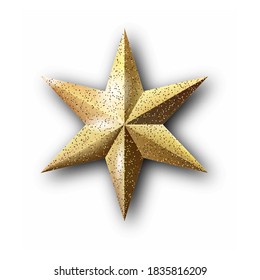 Gold glitter vector star with shadow. New Year decor element. Golden sparkle luxury design element. Shiny gold star Icon. Stock vector illustration isolated on white background.