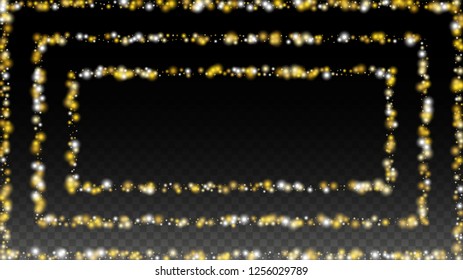 Gold Glitter Vector Texture on a Black. Golden Glow Pattern. Golden Christmas and New Year Snow. Golden Explosion of Confetti. Star Dust. Magic Particles Background with a Glow Light Design. 