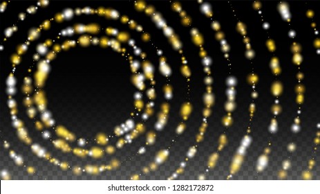 Gold Glitter Vector Texture on a Black. Golden Glow Pattern. Golden Christmas and New Year Snow. Golden Explosion of Confetti. Star Dust. Shiny Circles of Light.
