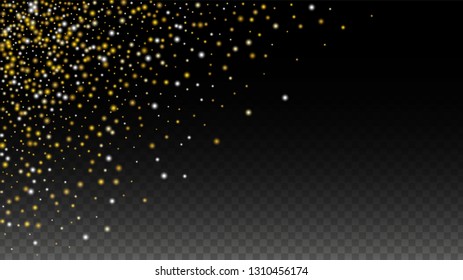 Gold Glitter Vector Texture on a Black. Golden Glow Pattern. Golden Christmas and New Year Snow. Golden Explosion of Confetti. Star Dust. Bokeh Abstract Twinkly Lights.