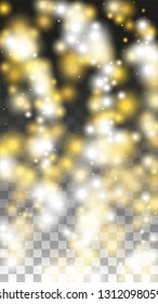 Gold Glitter Vector Texture on a Black. Golden Glow Pattern. Golden Christmas and New Year Snow. Golden Explosion of Confetti. Star Dust. Bokeh Abstract Twinkly Lights.