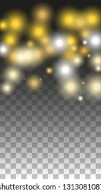 Gold Glitter Vector Texture on a Black. Golden Glow Pattern. Golden Christmas and New Year Snow. Golden Explosion of Confetti. Star Dust. Magic Particles Background with a Glow Light Design. 