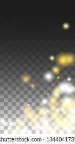 Gold Glitter Vector Texture on a Black. Golden Glow Pattern. Golden Christmas and New Year Snow. Golden Explosion of Confetti. Star Dust. Bokeh Abstract Twinkly Lights.