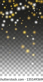 Gold Glitter Vector Texture on a Black. Golden Glow Pattern. Golden Christmas and New Year Snow. Golden Explosion of Confetti. Star Dust. Shiny Circles of Light.
