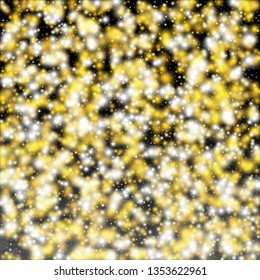 Gold Glitter Vector Texture on a Black. Golden Glow Pattern. Golden Christmas and New Year Snow. Golden Explosion of Confetti. Star Dust. Luxury Night Digital Illustration. 
