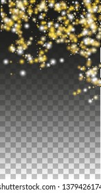 Gold Glitter Vector Texture on a Black. Golden Glow Pattern. Golden Christmas and New Year Snow. Golden Explosion of Confetti. Star Dust. Magic Particles Background with a Glow Light Design. 