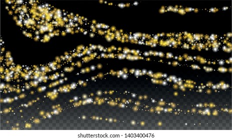 Gold Glitter Vector Texture on a Black. Golden Glow Pattern. Golden Christmas and New Year Snow. Golden Explosion of Confetti. Star Dust. Luxury Night Digital Illustration. 