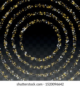 Gold Glitter Vector Texture on a Black. Golden Glow Pattern. Golden Christmas and New Year Snow. Golden Explosion of Confetti. Star Dust. Bokeh Abstract Twinkly Lights.