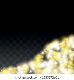 Gold Glitter Vector Texture on a Black. Golden Glow Pattern. Golden Christmas and New Year Snow. Golden Explosion of Confetti. Star Dust. Magic Particles Background with a Glow Light Design. 