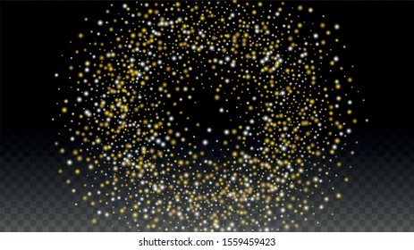 Gold Glitter Vector Texture on a Black. Golden Glow Pattern. Golden Christmas and New Year Snow. Golden Explosion of Confetti. Star Dust. Magic Particles Background with a Glow Light Design. 