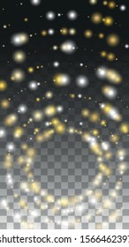 Gold Glitter Vector Texture on a Black. Golden Glow Pattern. Golden Christmas and New Year Snow. Golden Explosion of Confetti. Star Dust. Bright Flicker Background with a Disco Light Design. 