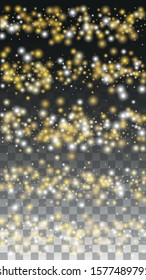 Gold Glitter Vector Texture on a Black. Golden Glow Pattern. Golden Christmas and New Year Snow. Golden Explosion of Confetti. Star Dust. Bokeh Abstract Twinkly Lights.