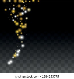 Gold Glitter Vector Texture on a Black. Golden Glow Pattern. Golden Christmas and New Year Snow. Golden Explosion of Confetti. Star Dust. Bright Flicker Background with a Disco Light Design. 
