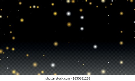 Gold Glitter Vector Texture on a Black. Golden Glow Pattern. Golden Christmas and New Year Snow. Golden Explosion of Confetti. Star Dust. Luxury Night Digital Illustration. 