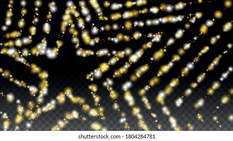 Gold Glitter Vector Texture on a Black. Golden Glow Pattern. Golden Christmas and New Year Snow. Golden Explosion of Confetti. Star Dust. Shiny Circles of Light.