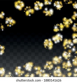 Gold Glitter Vector Texture on a Black. Golden Glow Pattern. Golden Christmas and New Year Snow. Golden Explosion of Confetti. Star Dust. Bright Flicker Background with a Disco Light Design. 