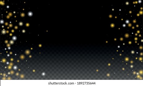 Gold Glitter Vector Texture on a Black. Golden Glow Pattern. Golden Christmas and New Year Snow. Golden Explosion of Confetti. Star Dust. Abstract Flicker Background with a Party Lights Design. 