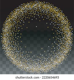 Gold Glitter Vector Texture on a Black. Golden Glow Pattern. Golden Christmas and New Year Snow. Golden Explosion of Confetti. Star Dust. Shiny Circles of Light.