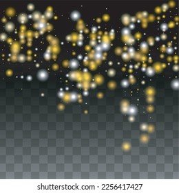 Textura de vectores de brillo de oro en negro. Patrón de brillo dorado. Navidad dorada y nieve de Año Nuevo. Explosión dorada de Confetti. Star Dust. Círculos brillantes de luz.