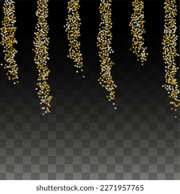Gold Glitter Vector Texture on a Black. Golden Glow Pattern. Golden Christmas and New Year Snow. Golden Explosion of Confetti. Star Dust. Bokeh Abstract Twinkly Lights.