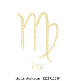 Gold glitter Virgo horoscope icon, hand painted zodiac vector sign. Astrological icon isolated. Virgo astrology horoscope symbol gold clip art.