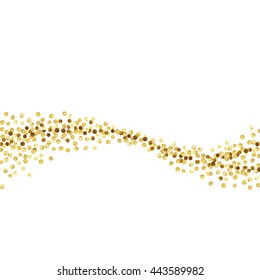 Gold glitter wave abstract background,  sparkles on white background, gold polka dot card design. Vector illustration vip design template.
