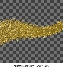 gold glitter wave abstract background, golden sparkles on transparent background, card design.