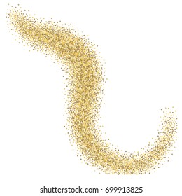Gold glitter wave background vector illustration. yellow and brown dust falling down, flying circle Golden confetti elements. Sparkle dots, round tinsel elements celebration backdrop graphic design.