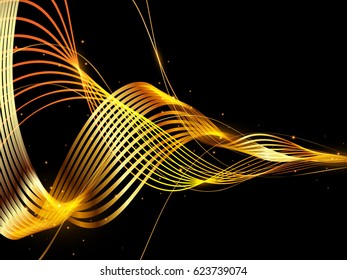 Gold glitter wave on dark background. Vector illustration