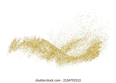 Gold Glitter Textur einzeln auf Weiß. Goldische Farbreihen. Feierlicher Hintergrund. Goldene Explosion von Confetti. Vektorgrafik, EPS10.