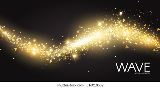 Gold Glitter Wave. Sparkles Abstract Background. Magic Fairy Dust. Glamour Design. Vector Illustration