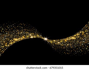 Gold glitter wave with Sparkles magic fairy dust. Stardust vector illustration