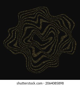 Gold glitter waves, circle abstract background, gold sparkles on black background