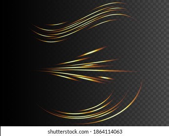 Gold glitter waves set. Transparent vector light effect. Abstract illustration