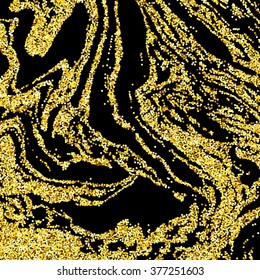 Gold glitter wavy texture over black background. Abstract golden sparkles of confetti. Vector illustration.